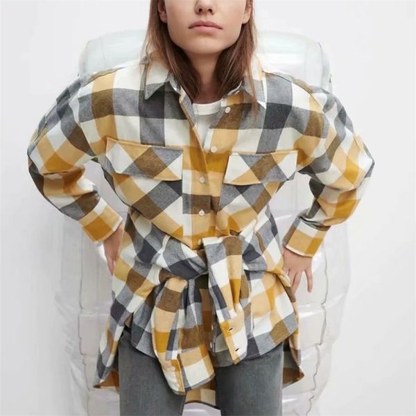women long sleeve za plaid shirt elegant turn down collar oversized office lady fashion loose 210422, White
women long sleeve za plaid shirt elegant turn down collar oversized office lady fashion loose 210422, White