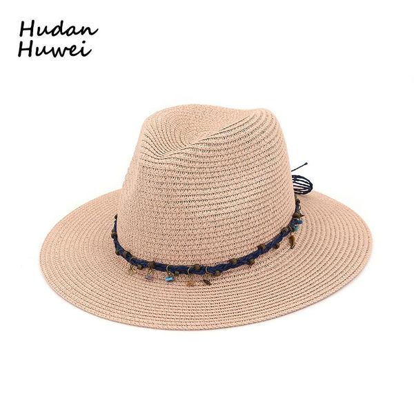 good quality flat brim jazz panama hat summer fedoras with rope chain female travel holiday beach for men women wide hats, Blue;gray
good quality flat brim jazz panama hat summer fedoras with rope chain female travel holiday beach for men women wide hats, Blue;gray