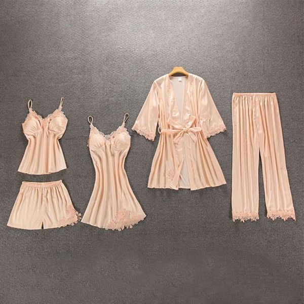 sleepwear satin silk lace patchwork women's pajamas suit solid sashes nightgown nightie 5 pieces sets womens 2021 summer lady home clot, Black;red
sleepwear satin silk lace patchwork women's pajamas suit solid sashes nightgown nightie 5 pieces sets womens 2021 summer lady home clot, Black;red