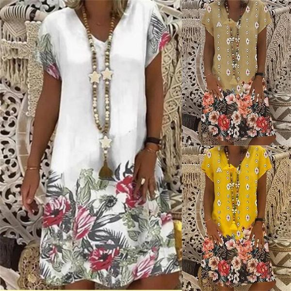 fashion print dress casual loose ladies slim v neck short sleeve elegant all match female dresses, Black;gray
fashion print dress casual loose ladies slim v neck short sleeve elegant all match female dresses, Black;gray