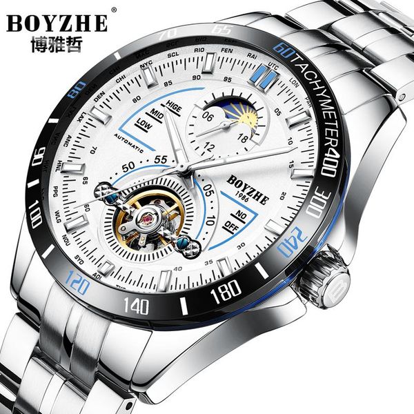 wristwatches boyzhe mechanical automatic tourbillon watch men stainess steel moon phase calendar mens watches sports male clock erkek kol sa, Slivery;brown
wristwatches boyzhe mechanical automatic tourbillon watch men stainess steel moon phase calendar mens watches sports male clock erkek kol sa, Slivery;brown