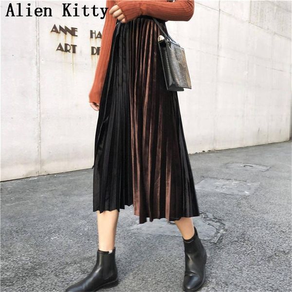 skirts alien kitty stylish winter skirt elegant sashes mid-calf pleated elastic waist comfortable simple fresh 2 colors, Black 
skirts alien kitty stylish winter skirt elegant sashes mid-calf pleated elastic waist comfortable simple fresh 2 colors, Black