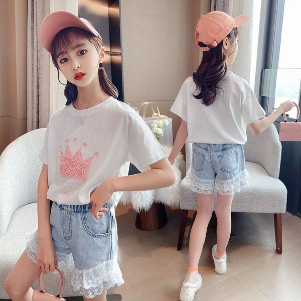 clothing sets 2021 summer girls t-shirt+lace shorts 2pcs outfit kids clothes sport suit for teenage children 3-14 year, White
clothing sets 2021 summer girls t-shirt+lace shorts 2pcs outfit kids clothes sport suit for teenage children 3-14 year, White