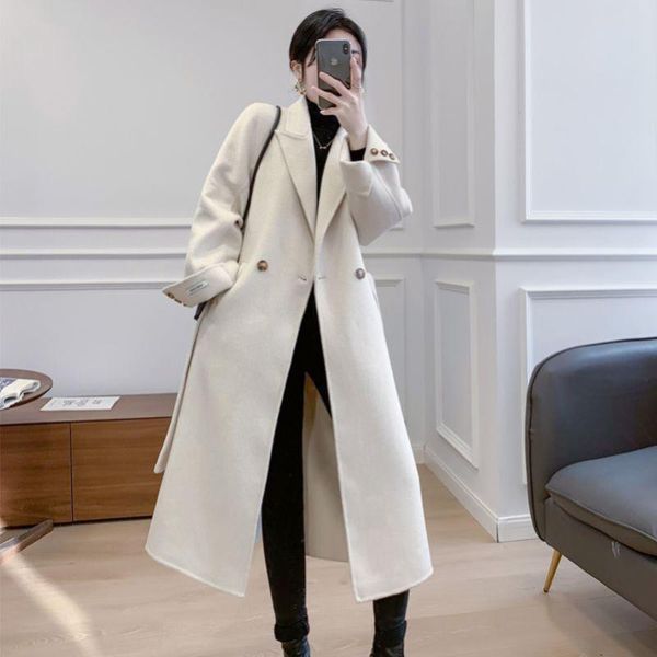 women's wool & blends korean style double-sided overcoat handmade female high end x-long cashmere long woolen coat., Black
women's wool & blends korean style double-sided overcoat handmade female high end x-long cashmere long woolen coat., Black