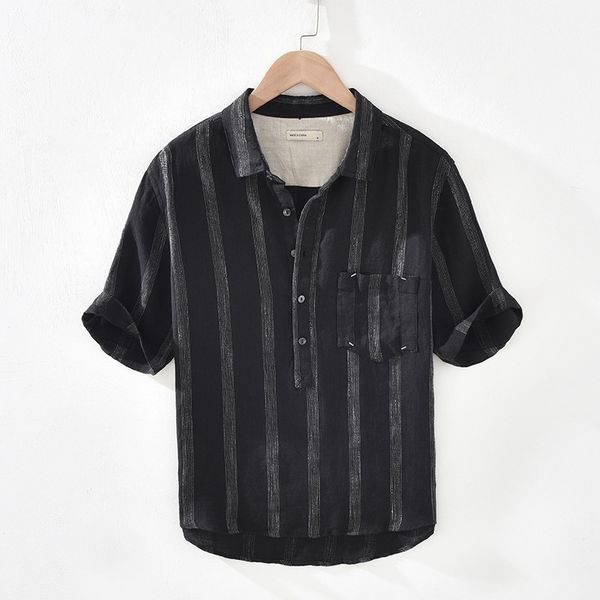 pure square neck five young men's cotton linen stripe half sleeve shirt summer, White;black
pure square neck five young men's cotton linen stripe half sleeve shirt summer, White;black