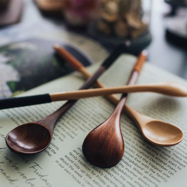 spoons japanese cutlery fork spoon set fruit winding solid wood lotus long handle grocery