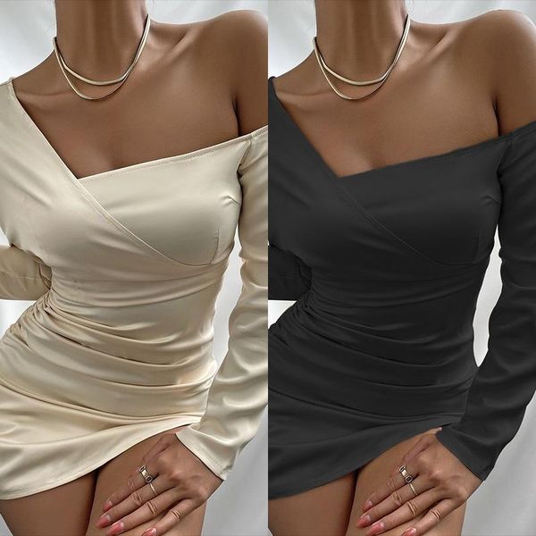 casual dresses fashion ladies satin dress solid color irregular side pleated women long-sleeved short skirt, Black;gray
casual dresses fashion ladies satin dress solid color irregular side pleated women long-sleeved short skirt, Black;gray