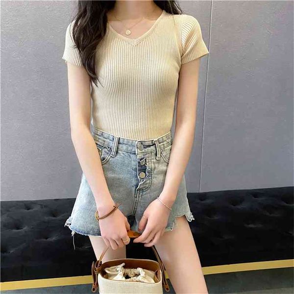 women ribbed knitted basic shirts solid color v neck short sleeve simple casual wild spring summer bottoming t-shirt 210507, White
women ribbed knitted basic shirts solid color v neck short sleeve simple casual wild spring summer bottoming t-shirt 210507, White