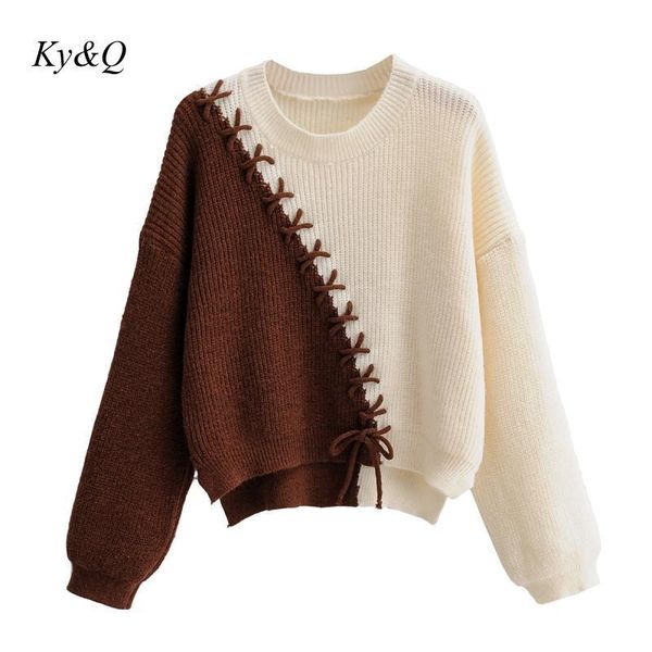 women's sweaters 2021 trend autumn european color matching lace round neck knitted sweater leisure top, White;black
women's sweaters 2021 trend autumn european color matching lace round neck knitted sweater leisure top, White;black