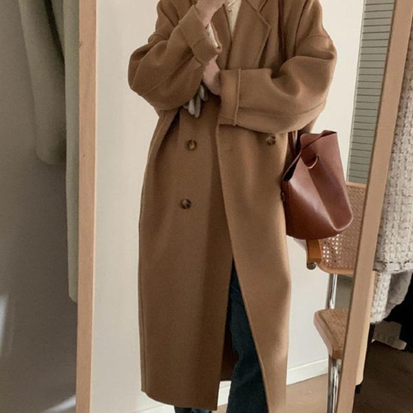 women's wool & blends korean style loose mid-length woolen coat women elegant temperament over-the-knee autumn winter warm outerwear, Black
women's wool & blends korean style loose mid-length woolen coat women elegant temperament over-the-knee autumn winter warm outerwear, Black
