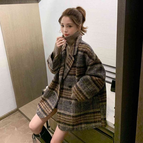 plaid wool coat women's middle and long style 2021 autumn winter popular korean version small man coarse woolen coat fashion, Black
plaid wool coat women's middle and long style 2021 autumn winter popular korean version small man coarse woolen coat fashion, Black