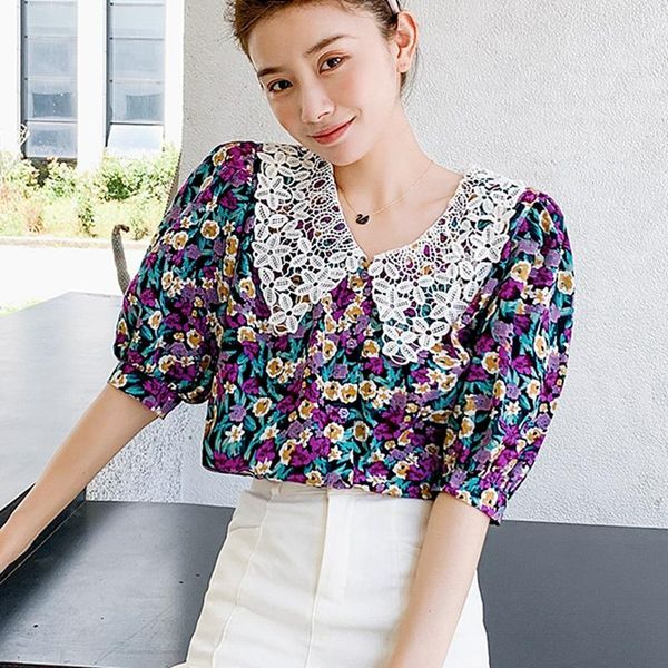 women's blouses & shirts women flower shirt blouse summer casual print lace doll collar bubble sleeve fairy chiffon female, White
women's blouses & shirts women flower shirt blouse summer casual print lace doll collar bubble sleeve fairy chiffon female, White