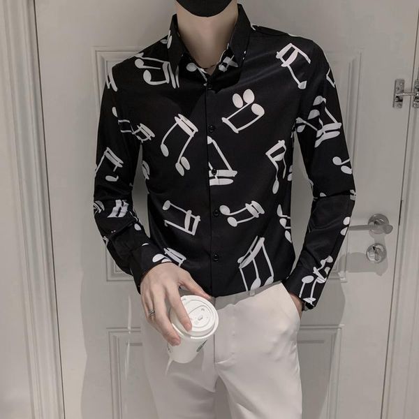 men's casual shirts 2021 men's note printed autumn long-sleeved slim musical shirt fashion streetwear social party male clothing, White;black
men's casual shirts 2021 men's note printed autumn long-sleeved slim musical shirt fashion streetwear social party male clothing, White;black