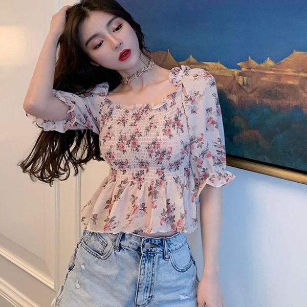 women's blouses & shirts retro floral print puff sleeve chiffon shirt women slash neck navel exposed short blusas fashion, White
women's blouses & shirts retro floral print puff sleeve chiffon shirt women slash neck navel exposed short blusas fashion, White
