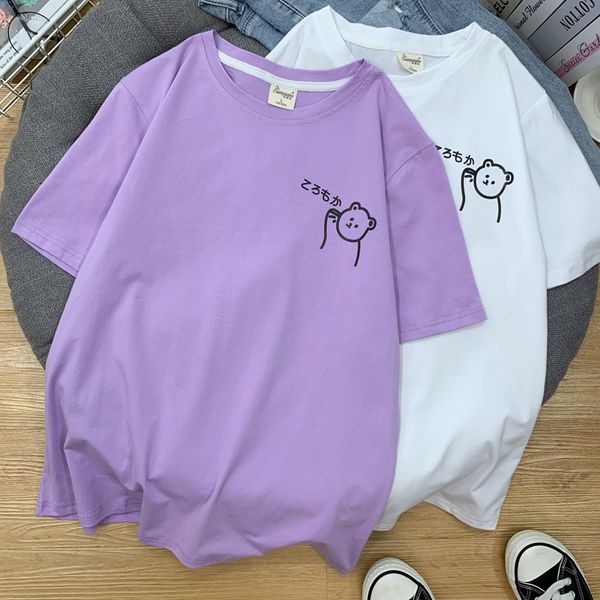women's t-shirt 90% cotton summer basic women shirts plus size printing pink oversized tshirt harajuku japanese casual female tyd08 sm, White