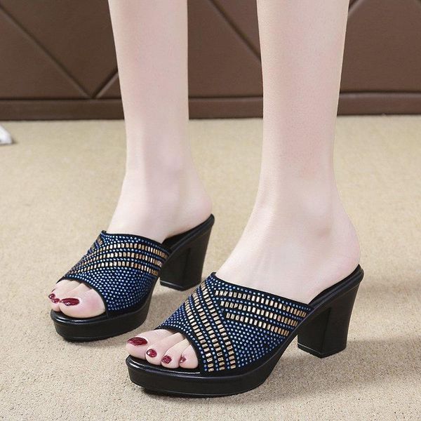 slippers summer 2021women's sandals korean style rhinestone open toe peep platform middle-aged mom high heel a739, Black
slippers summer 2021women's sandals korean style rhinestone open toe peep platform middle-aged mom high heel a739, Black