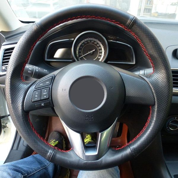 steering wheel covers aun black genuine leather diy car cover thread red stitching for cx5 cx-5 2013 - 2021
steering wheel covers aun black genuine leather diy car cover thread red stitching for cx5 cx-5 2013 - 2021