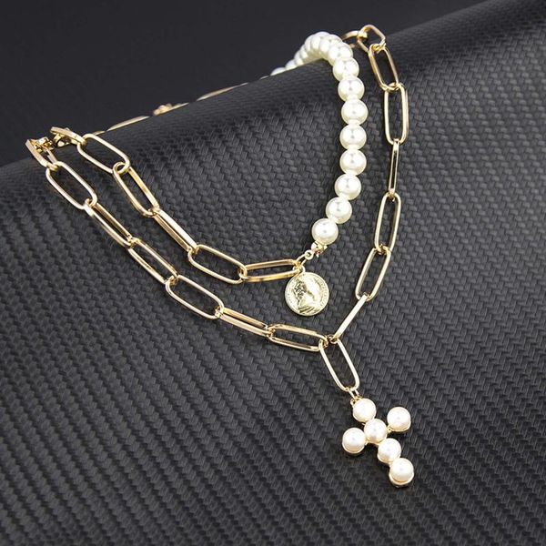 chains 2 pcs/set big white imitation pearl choker necklace cross embossed coin pendant thick chain minimalist, Silver
chains 2 pcs/set big white imitation pearl choker necklace cross embossed coin pendant thick chain minimalist, Silver