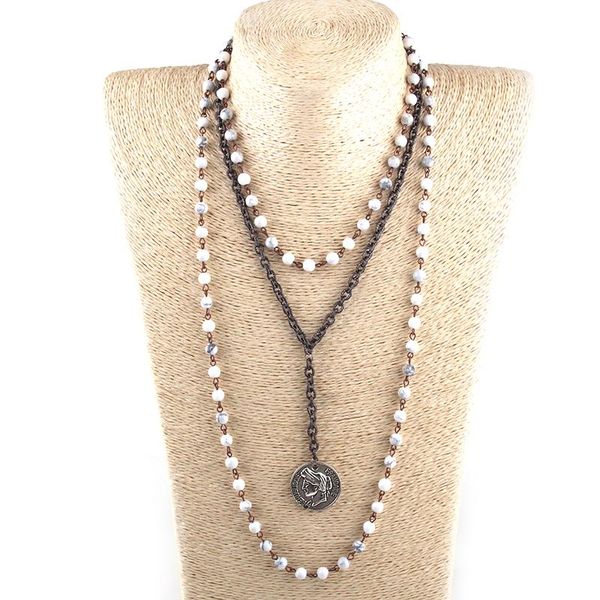 pendant necklaces fashion bohemian tribal jewelry 3 layer multiple white stone rosary link & chain round disco, Silver
pendant necklaces fashion bohemian tribal jewelry 3 layer multiple white stone rosary link & chain round disco, Silver