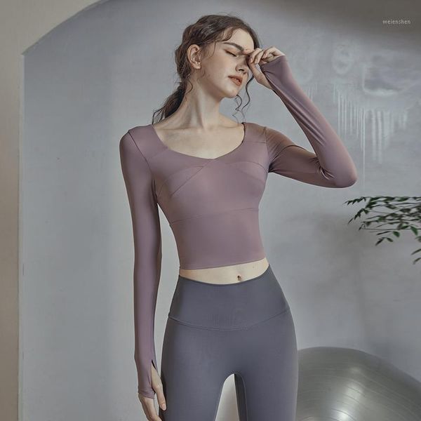 yoga outfit women long sleeve running shirts slim sports exposed navel t-shirts fitness gym crop quick dry with pads
yoga outfit women long sleeve running shirts slim sports exposed navel t-shirts fitness gym crop quick dry with pads