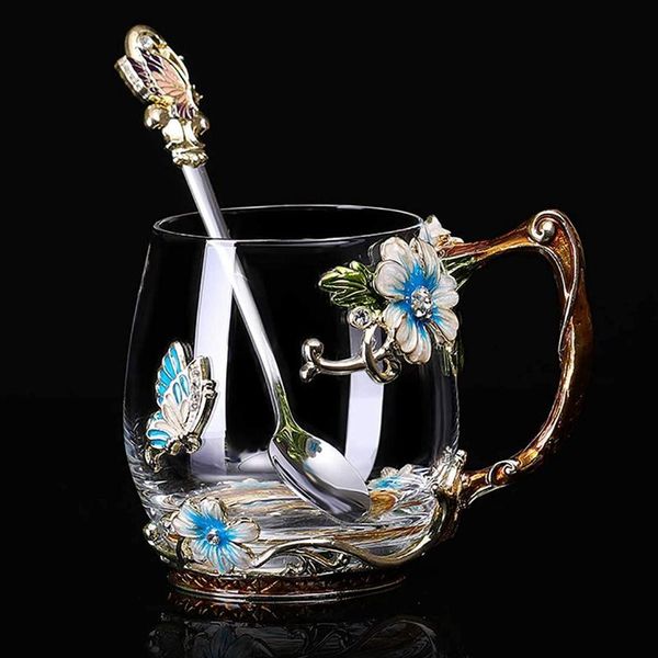 mugs enamel butterfly flower glass mug coffee tea cups heat resistant glasses water home drinkware afternoon teacup lovers gift 
mugs enamel butterfly flower glass mug coffee tea cups heat resistant glasses water home drinkware afternoon teacup lovers gift