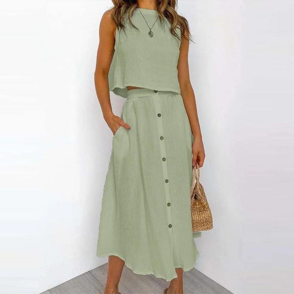 work dresses high waist skirt women's suit sleeveless two piece set button long a-line skirts summer 2021 casual sets plus size, White;black
work dresses high waist skirt women's suit sleeveless two piece set button long a-line skirts summer 2021 casual sets plus size, White;black