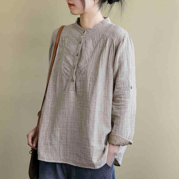 women's blouses & shirts johnature vintage cotton linen for women striped stand spring long sleeve button casual and 1 b2cd, White
women's blouses & shirts johnature vintage cotton linen for women striped stand spring long sleeve button casual and 1 b2cd, White