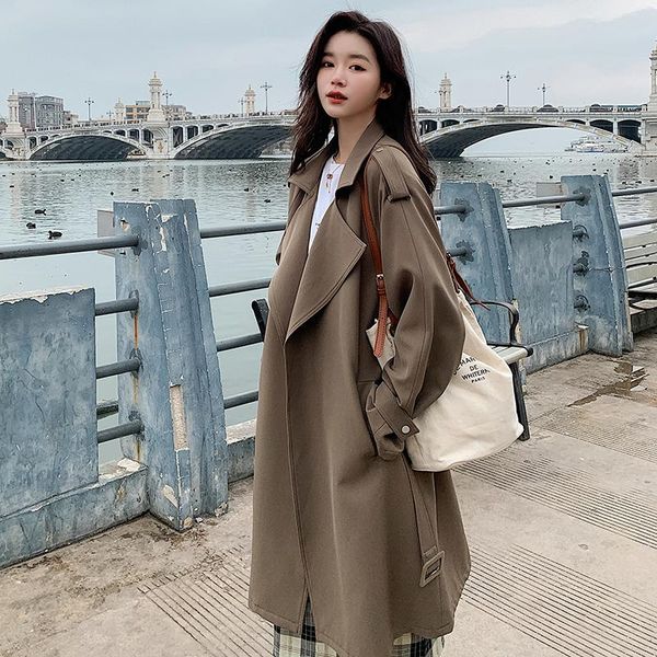 women's trench coats 2021 spring autumn korean fashion casual solid medium long coat simple belt adjustable waist turn-down collar, Tan;black
women's trench coats 2021 spring autumn korean fashion casual solid medium long coat simple belt adjustable waist turn-down collar, Tan;black
