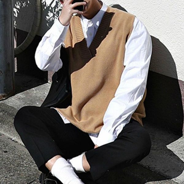 sweater vest men v-neck solid simple casual 2xl oversize spring autumn mens vests chic all-match preppy style daily outwear men's, Black;white
