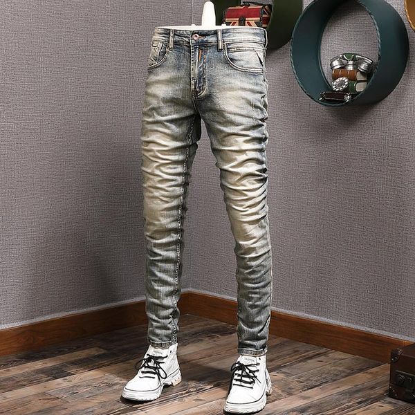 men's jeans european vintage fashion men retro elastic slim fit ripped winter velvet warm designer denim pants, Blue
men's jeans european vintage fashion men retro elastic slim fit ripped winter velvet warm designer denim pants, Blue