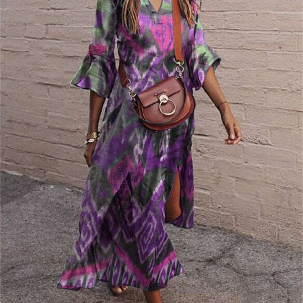 autumn women's dresses casual national style v-neck flared sleeve print medium length split dress for women, Black;gray
autumn women's dresses casual national style v-neck flared sleeve print medium length split dress for women, Black;gray