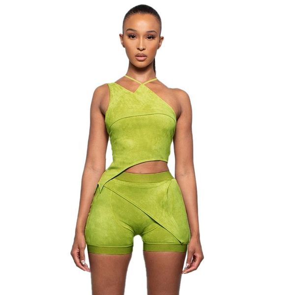 women's tracksuits 2021 halter two-piece solid color slim high waist strap short + shorts, Gray
women's tracksuits 2021 halter two-piece solid color slim high waist strap short + shorts, Gray