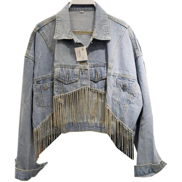 women's jackets 2021 autumn fashion heavy industry rhinestone tassel denim jacket women loose large size short jeans coat, Black;brown
women's jackets 2021 autumn fashion heavy industry rhinestone tassel denim jacket women loose large size short jeans coat, Black;brown