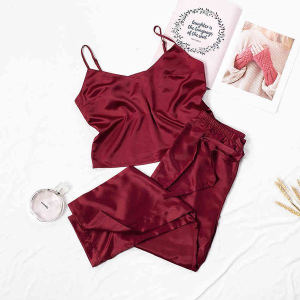 women's sleepwear suphis v-neck solid satin women two piece set and pants beige camis pyjama femme red womens pajamas hom, Black;red
women's sleepwear suphis v-neck solid satin women two piece set and pants beige camis pyjama femme red womens pajamas hom, Black;red
