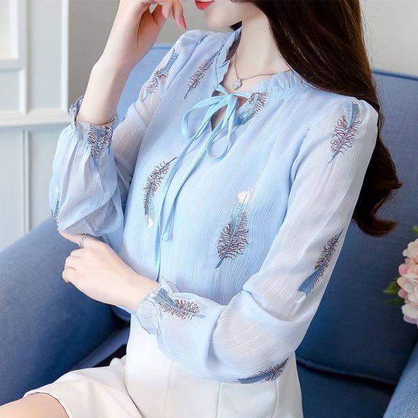 women blouses chiffon korean embroidery autumn bow o neck shirts female long sleeve plus size feminin clothing 582j 210420, White
women blouses chiffon korean embroidery autumn bow o neck shirts female long sleeve plus size feminin clothing 582j 210420, White