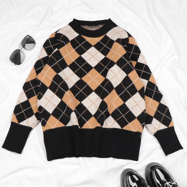 women's sweaters knitted women vintage argyle sweater fashion oversized jumper long sleeve loose female pullovers chic pull femme, White;black
women's sweaters knitted women vintage argyle sweater fashion oversized jumper long sleeve loose female pullovers chic pull femme, White;black