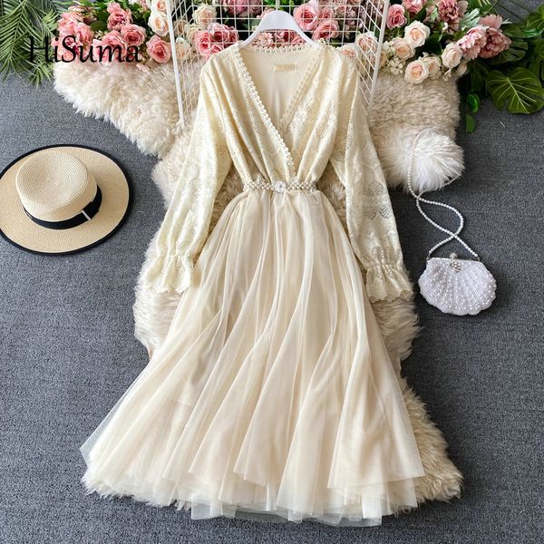 hisuma 2021 spring new women deep v-neck long sleeve lace stitching gauze dress female elegant waist mesh a-line dresses, Black;gray
hisuma 2021 spring new women deep v-neck long sleeve lace stitching gauze dress female elegant waist mesh a-line dresses, Black;gray