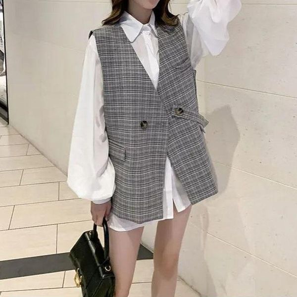 women's vests women blazer vest korean casual plus size sashes plaid vintage high street england loose belt female waistcoat outerwear, Black;white
women's vests women blazer vest korean casual plus size sashes plaid vintage high street england loose belt female waistcoat outerwear, Black;white