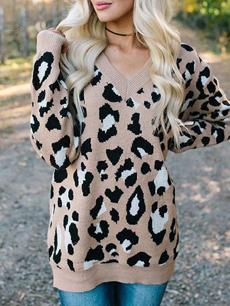 women's wool & blends autumn and winter 2021 knitwear fashion large tricolor leopard jacquard v-neck sweater female, Black
women's wool & blends autumn and winter 2021 knitwear fashion large tricolor leopard jacquard v-neck sweater female, Black