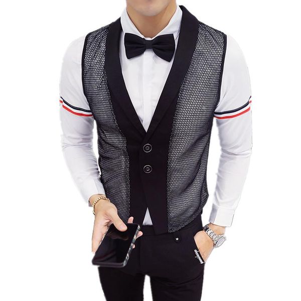 men's fashion design perspective hollow out v neck vest slim nightclub bar party stage male transparent waistcoat vests, Black;white
men's fashion design perspective hollow out v neck vest slim nightclub bar party stage male transparent waistcoat vests, Black;white