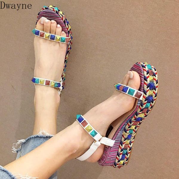 fashion colorful rivet straw muffin thick bottom slope with a word buckle strap sandals women, Black
fashion colorful rivet straw muffin thick bottom slope with a word buckle strap sandals women, Black