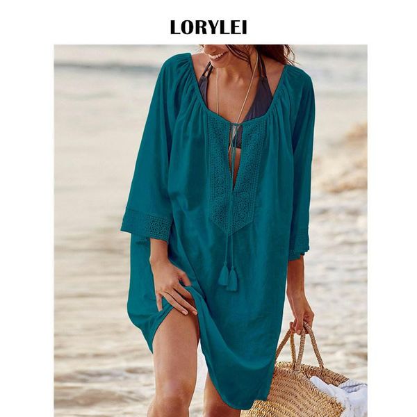 women's swimwear plus size women summer beachwear swimsuit cover up beach tunic solid blue deep v neck swim dress sarong plage pareo n3, White;black
women's swimwear plus size women summer beachwear swimsuit cover up beach tunic solid blue deep v neck swim dress sarong plage pareo n3, White;black