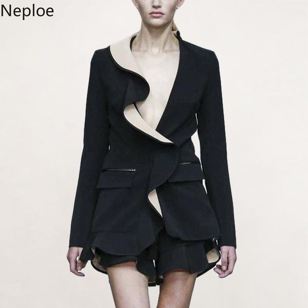 women's suits & blazers nepole ruffles single button ruched v-neck blazer 2021 spring autumn color patchwork outwear runway fashion irr, White;black
women's suits & blazers nepole ruffles single button ruched v-neck blazer 2021 spring autumn color patchwork outwear runway fashion irr, White;black