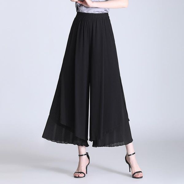 women's pants & capris elastic high waisted black chiffon wide leg for women summer ladies vintage elegant loose plus size casual trous, Black;white
women's pants & capris elastic high waisted black chiffon wide leg for women summer ladies vintage elegant loose plus size casual trous, Black;white