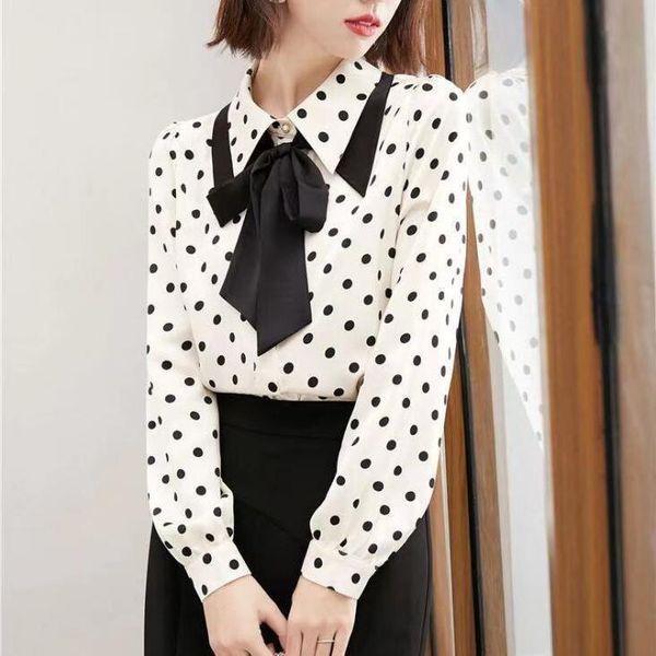 women's blouses & shirts fashion polka dot chiffon shirt women 2021 spring and autumn style loose belly cover long sleeve bow, White
women's blouses & shirts fashion polka dot chiffon shirt women 2021 spring and autumn style loose belly cover long sleeve bow, White