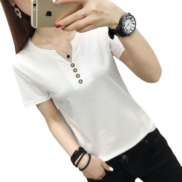 women's t-shirt short sleeve female 2021 summer v-neck fashion versatile student wholesale, White
women's t-shirt short sleeve female 2021 summer v-neck fashion versatile student wholesale, White