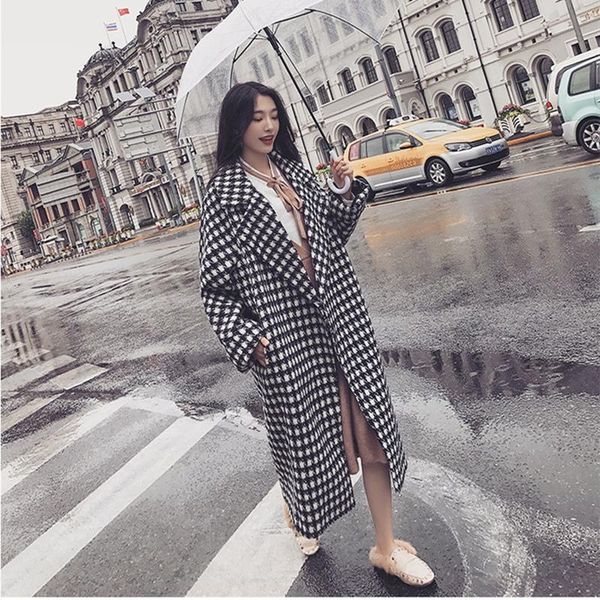 women's wool & blends korean fashion long houndstooth plaid coat 2021 fall winter outfit plus size elegant overcoat thick warm trenchco, Black
women's wool & blends korean fashion long houndstooth plaid coat 2021 fall winter outfit plus size elegant overcoat thick warm trenchco, Black