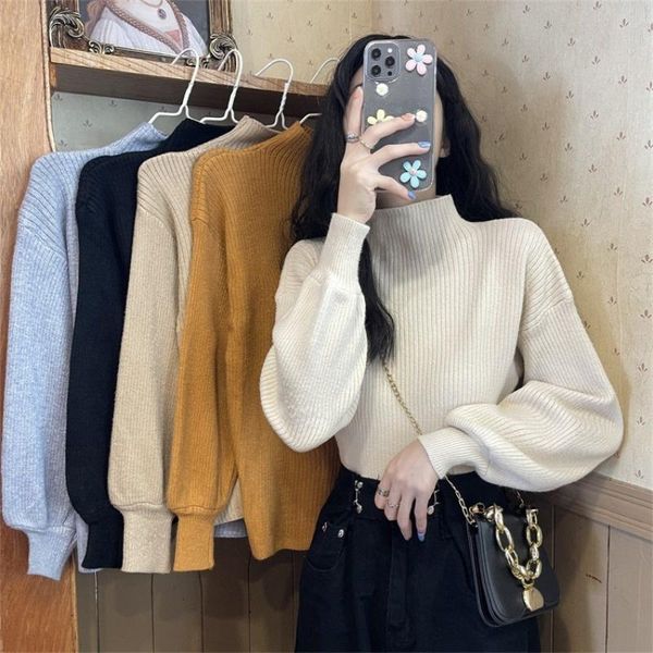 women's sweaters half high neck sweater autumn and winter foreign style inner bottom shirt 2021 lazy knitted trend, White;black
women's sweaters half high neck sweater autumn and winter foreign style inner bottom shirt 2021 lazy knitted trend, White;black
