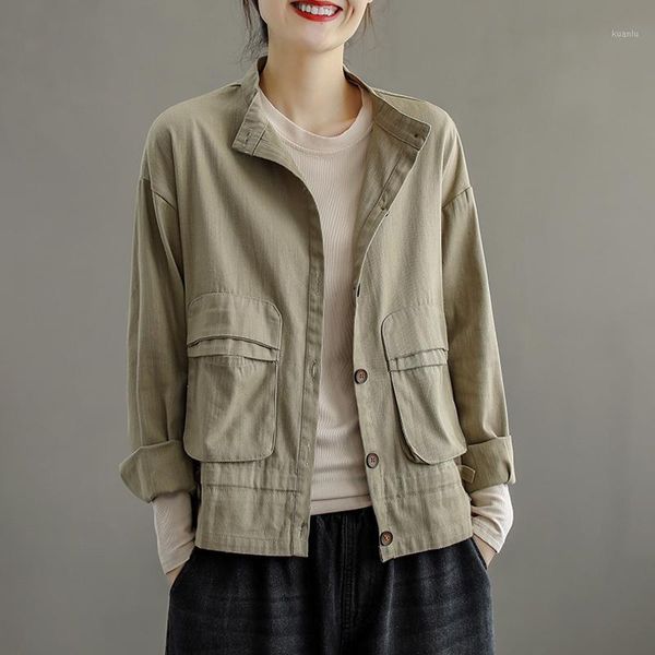 women's jackets women jacket outwear for spring autumn solid color stand collar pockets cargo retro vintage loose casual b01221255, Black;brown
women's jackets women jacket outwear for spring autumn solid color stand collar pockets cargo retro vintage loose casual b01221255, Black;brown