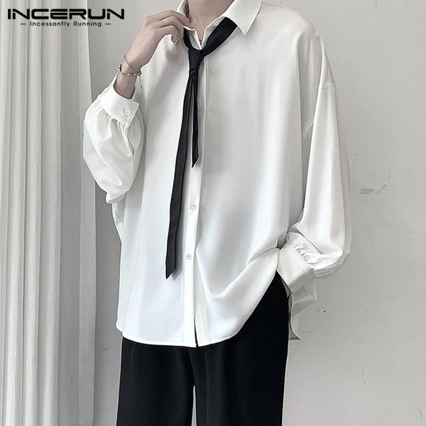 fashion men casual shirt streetwear 2021 lapel long sleeve loose button camisa solid color korean style shirts with tie men's, White;black
fashion men casual shirt streetwear 2021 lapel long sleeve loose button camisa solid color korean style shirts with tie men's, White;black